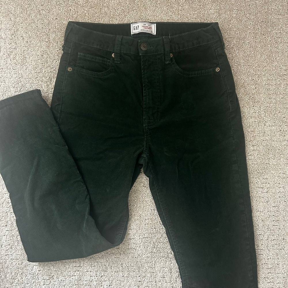 Gap Vintage Slim High Rise Corduroy Pants Womens 28 6R Forest Evergreen Winter